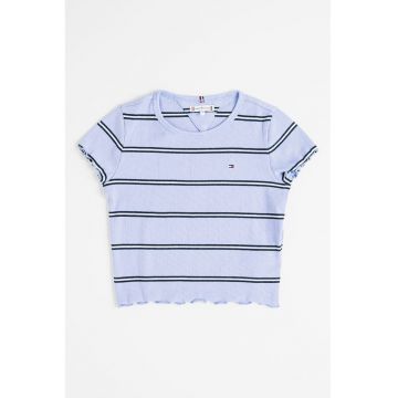 Tricou de bumbac cu striatii si logo