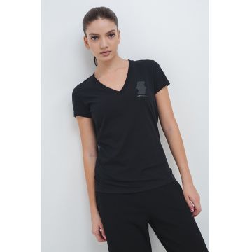 Tricou din bumbac cu decolteu in V