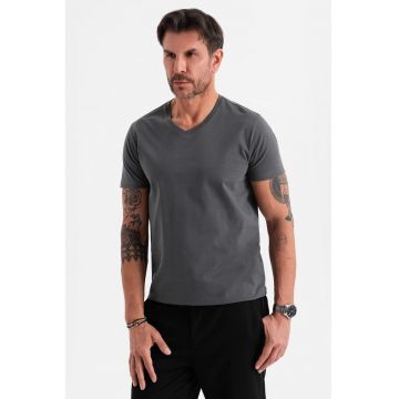 Tricou uni cu decolteu in V
