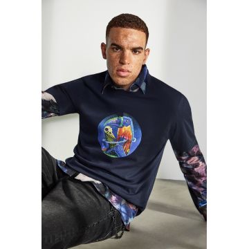 Medicine tricou din bumbac culoarea albastru marin, cu imprimeu