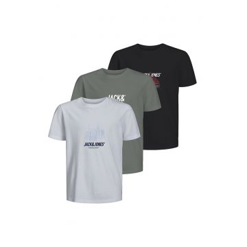 Set de tricouri cu decolteu la baza gatului si imprimeu logo - 3 piese
