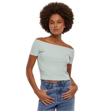 Tricou crop cambrat cu decolteu pe umeri
