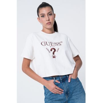 Tricou crop cu logo brodat