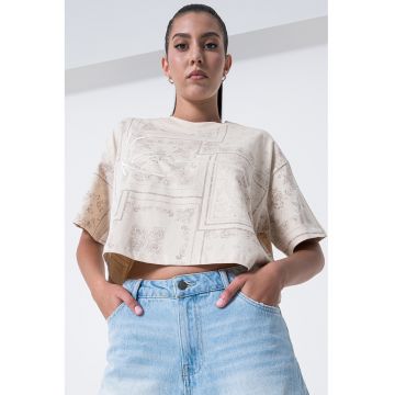 Tricou crop cu logo brodat