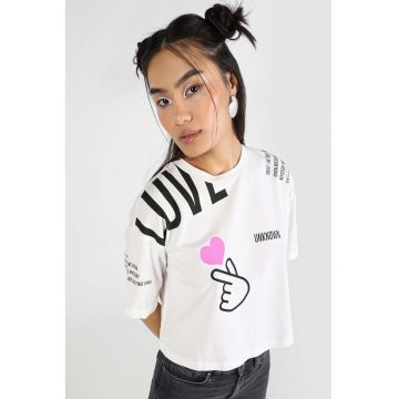Tricou crop din bumbac cu decolteu la baza gatului