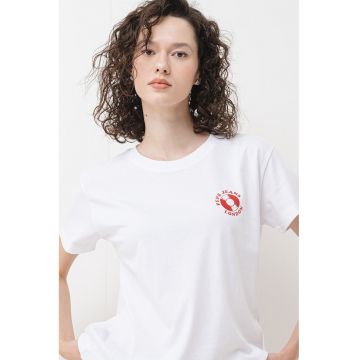 Tricou cu decolteu la baza gatului si design pe spate