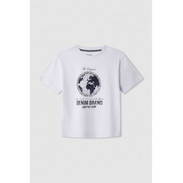 Tricou cu decolteu la baza gatului si imprimeu grafic