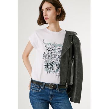 Tricou cu decolteu la baza gatului si imprimeu logo