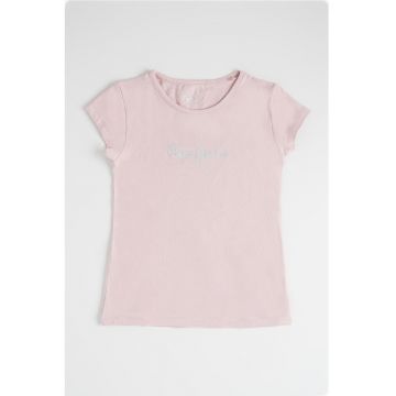 Tricou cu decolteu la baza gatului si logo stralucitor
