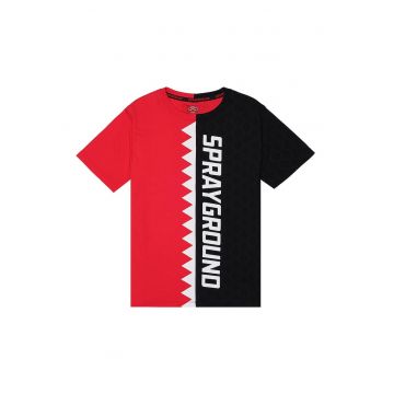 Tricou cu decolteu la baza gatului si model colorblock