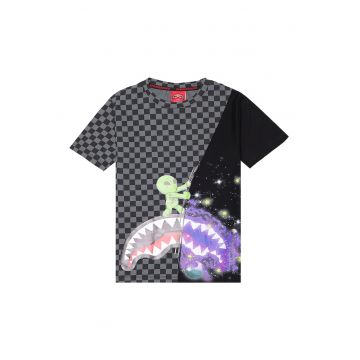 Tricou cu decolteu la baza gatului si model in carouri Cosmic Ray