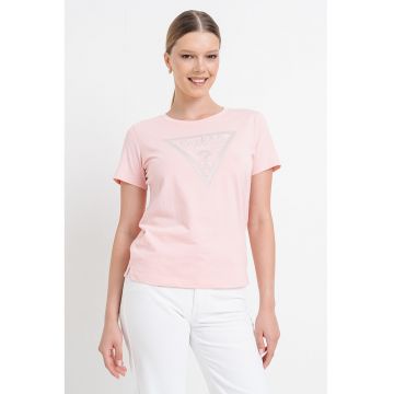 Tricou cu decolteu rotund si logo cu strasuri