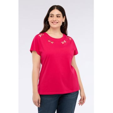 Tricou cu design perforat si decolteu rotund