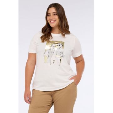 Tricou cu imprimeu grafic si decolteu la baza gatului
