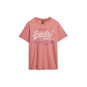 Tricou cu imprimeu logo si decolteu la baza gatului