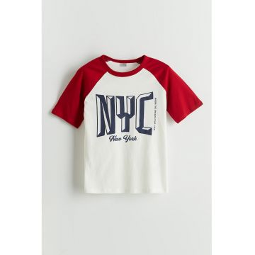 Tricou cu imprimeu si maneci raglan