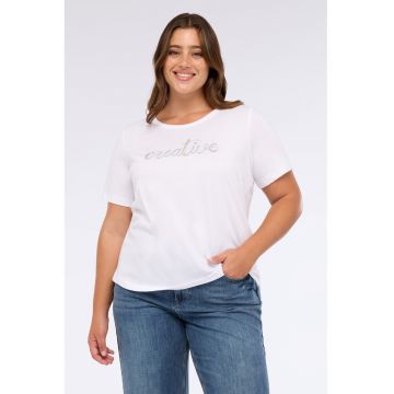 Tricou cu imprimeu text si decolteu rotund