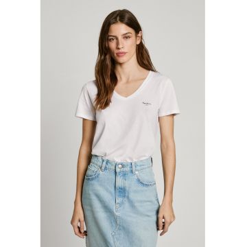 Tricou de bumbac cu decolteu in V