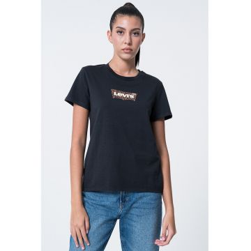 Tricou de bumbac cu decolteu la baza gatului