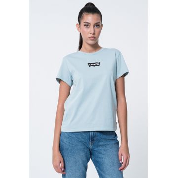 Tricou de bumbac cu decolteu la baza gatului