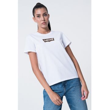 Tricou de bumbac cu decolteu la baza gatului