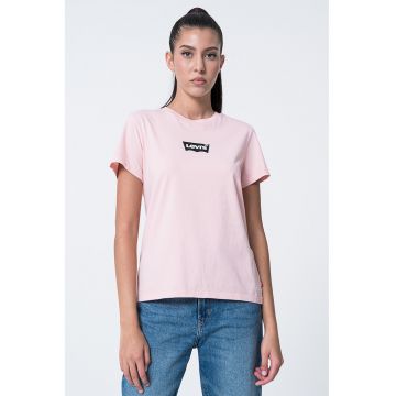 Tricou de bumbac cu decolteu la baza gatului