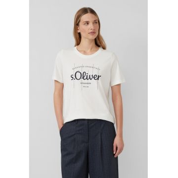 Tricou de bumbac cu decolteu la baza gatului si logo