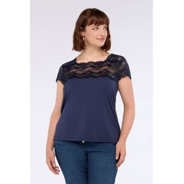 Tricou din amestec de modal cu insertii din dantela
