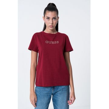 Tricou relaxed fit cu logo din strasuri
