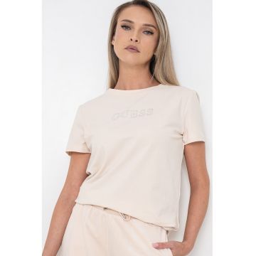 Tricou relaxed fit cu logo din strasuri