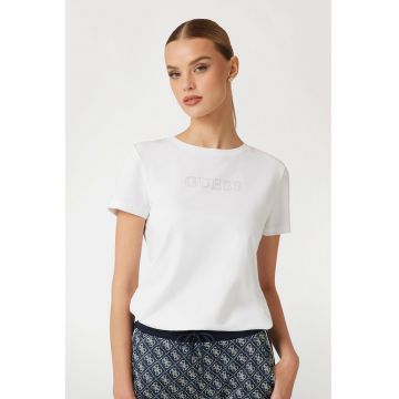 Tricou relaxed fit cu logo din strasuri