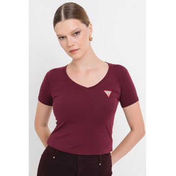 Tricou slim fit cu decolteu in V