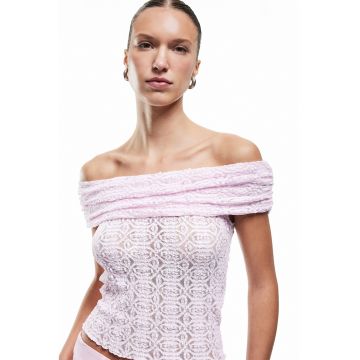 Tricou uni cu decolteu pe umeri