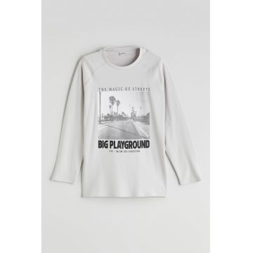 Bluza din bumbac cu imprimeu si maneci raglan