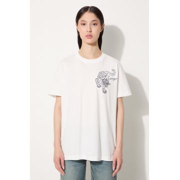 Kenzo tricou din bumbac Gots Star Tiger Emb Loose femei, culoarea alb, FE62TS1354SG.02