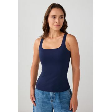 Top slim-fit cu decolteu patrat