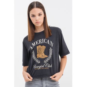 Tricou crop cu imprimeu
