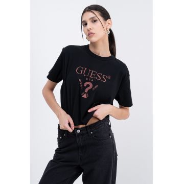 Tricou crop cu logo brodat