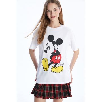 Tricou cu decolteu la baza gatului si imprimeu cu desene