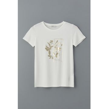 Tricou cu decolteu la baza gatului si imprimeu floral