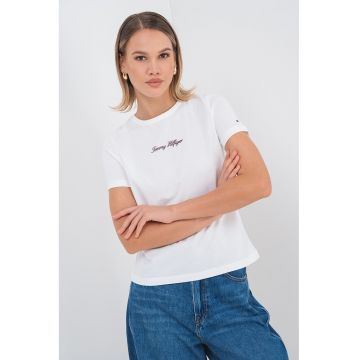 Tricou cu decolteu la baza gatului si imprimeu logo