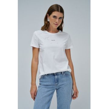 Tricou cu decolteu la baza gatului si paiete