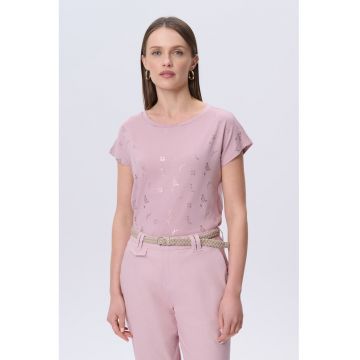 Tricou cu decolteu rotund si model floral
