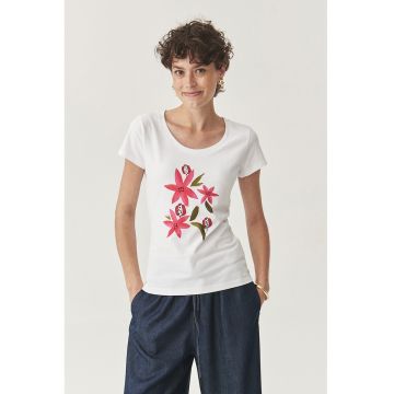 Tricou cu imprimeu floral pe partea din fata si decolteu rotund