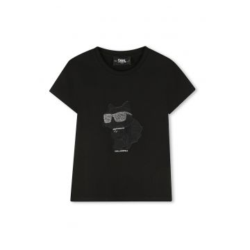 Tricou cu imprimeu logo si aplicatii cu strasuri