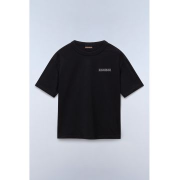Tricou cu imprimeu pe partea din spate si decolteu la baza gatului