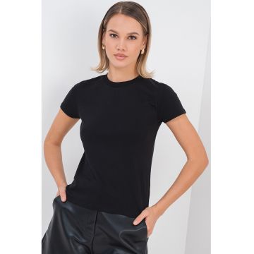 Tricou de bumbac cu decolteu la baza gatului