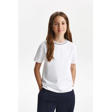 Tricou de bumbac cu decolteu la baza gatului