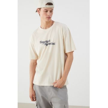 Tricou de bumbac cu imprimeu text Tricou de bumbac cu imprimeu text