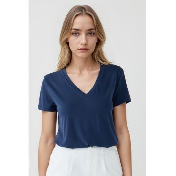Tricou din amestec de modal cu decolteu in V